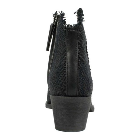 Black Frayed Fabric Ankle Western Heel Booties - Picture 7 of 14